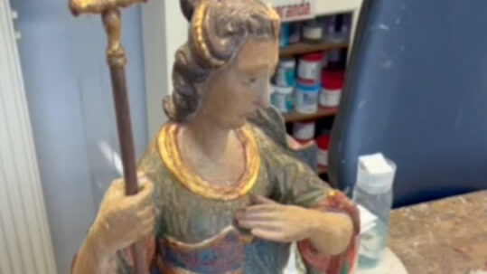 Travaux de restauration de la sculpture Sainte Marguerite